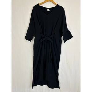 Malia Mills Double Gauze Dress Women's Size XS Black V-Neck 3/4‎ Sleeve Belted